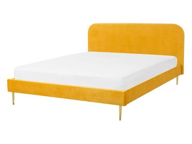 Lit avec sommier Velours FLAYAT 140 x 200 cm Jaune