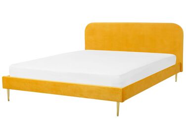 Lit avec sommier Velours FLAYAT 180 x 200 cm Jaune