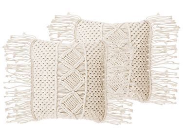 Lot de 2 coussins décoratifs YORTAN Coton 45 x 45 cm Beige clair Motif géométrique