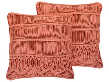 Lot de 2 coussins décoratifs AKKOY Coton 45 x 45 cm Orange Motif géométrique