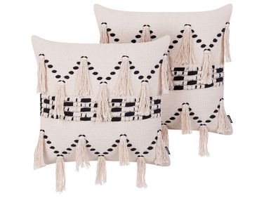 Lot de 2 coussins décoratifs THONDI Coton 45 x 45 cm Beige À rayure