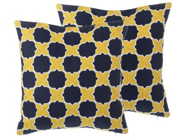 Lot de 2 coussins décoratifs MUSCARI Coton 45 x 45 cm Jaune Bleu Ikat