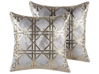 Lot de 2 coussins décoratifs CASSIA 45 x 45 cm Gris Motif géométrique