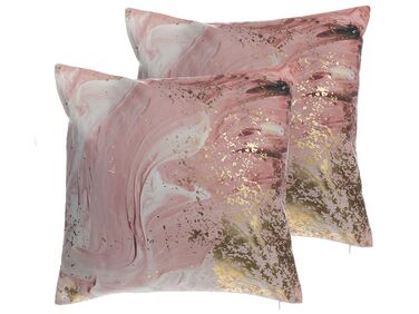 Lot de 2 coussins décoratifs LANTANA 45 x 45 cm Rose Effet marbre