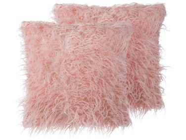Lot de 2 coussins décoratifs DAISY Fourrure synthétique 45 x 45 cm Rose Unicolore