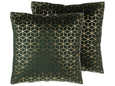 Lot de 2 coussins décoratifs CELOSIA Velours 45 x 45 cm Vert foncé Motif géométrique