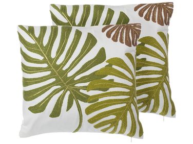 Lot de 2 coussins décoratifs ZENOBIA Coton 45 x 45 cm Vert foncé Motif de plante