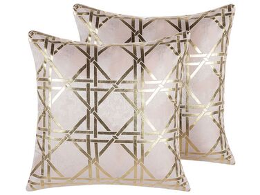 Lot de 2 coussins décoratifs CASSIA 45 x 45 cm Rose Motif géométrique