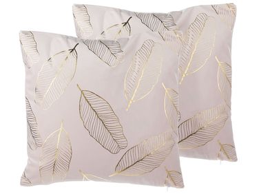 Lot de 2 coussins décoratifs FREESIA Velours 45 x 45 cm Rose Motif de plante
