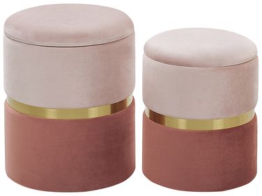 Lot de 2 poufs avec rangement WICHITA Velours Rose