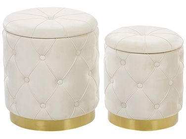Lot de 2 poufs avec rangement PUEBLO Velours Blanc