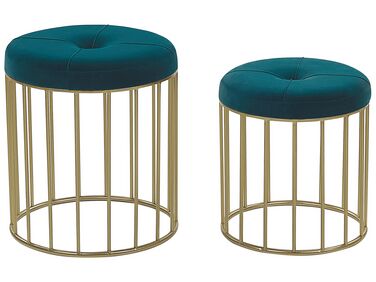 Lot de 2 tabourets LUBBOCK Velours Bleu paon