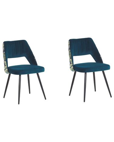 Lot de 2 chaises de salle à manger ANSLEY Velours Bleu azur