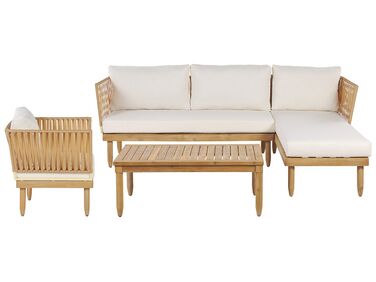Loungeset met tafel 4-zits CREMONA linkszijdig Acaciahout Gebroken wit