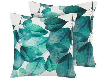 Lot de 2 coussins d'extérieur TREBBO Motif de plante 45 x 45 cm Bleu paon