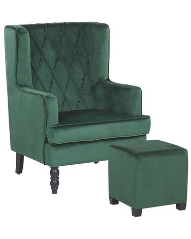 Fauteuil SANDSET met voetenbank Fluweel Donkergroen