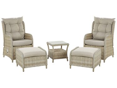 Loungeset met tafel en ottomaan 2-zits PONZA PE rotan Beige
