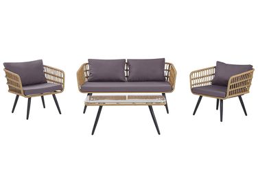 Loungeset met tafel 4-zits FOBELLO PE rotan Beige