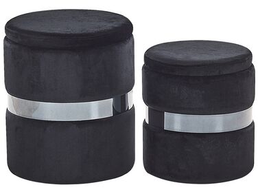 Lot de 2 poufs avec rangement DORIS Velours Noir