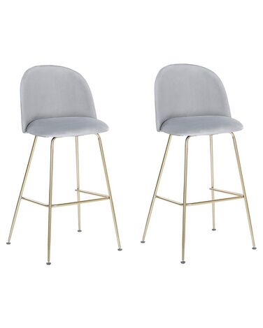 Lot de 2 chaises de bar ARCOLA Velours Gris clair