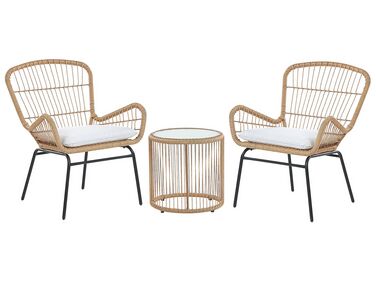 Bistro Set with Cushions LABICO PE Rattan Light Brown