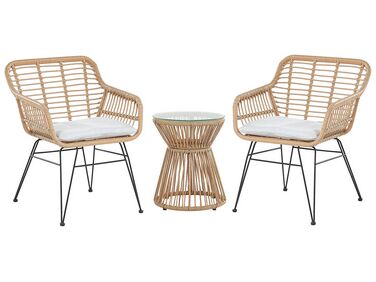 Bistro Set with Cushions TRESTINA PE Rattan Light Brown