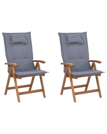 Lot de 2 chaises de jardin avec coussins JAVA Acacia Bleu