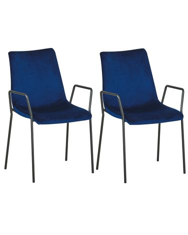 Lot de 2 chaises de salle à manger JEFFERSON Velours Bleu foncé