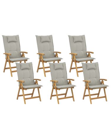 Lot de 6 chaises de jardin avec coussins JAVA Acacia Taupe