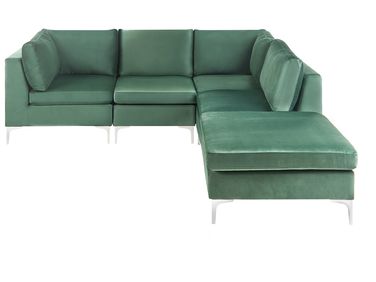 Modular Corner Sofa 4 Seater EVJA Velvet Green with Ottoman Left Hand