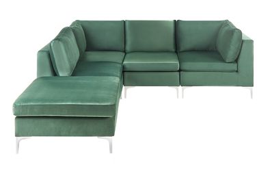 Modulaire hoekbank 4-zits EVJA Fluweel Groen met ottomaan rechtszijdig