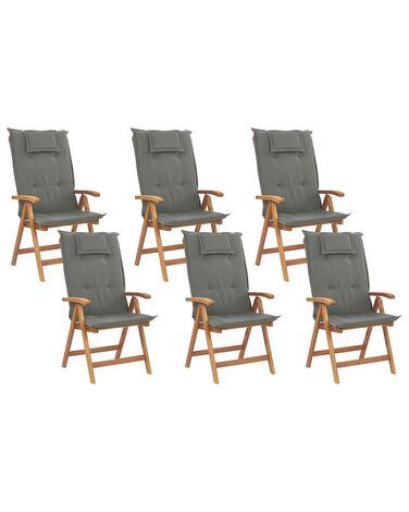 Lot de 6 chaises de jardin avec coussins JAVA Acacia Gris graphite