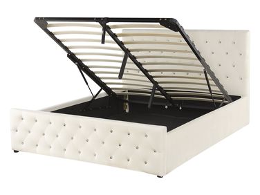 Lit ottoman Velours AMIENS 140 x 200 cm Beige clair