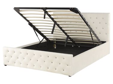 Lit ottoman Velours AMIENS 160 x 200 cm Beige clair