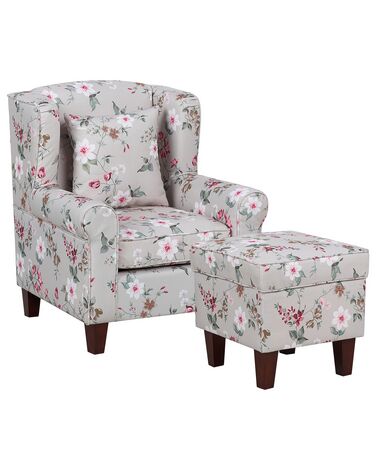 Oorfauteuil HAMAR met voetenbank Stof Lichtgrijs