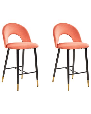 Lot de 2 chaises de bar FALTON Velours Corail