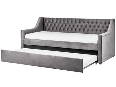 Lit gigogne Velours MONTARGIS 90 x 200 cm Gris clair