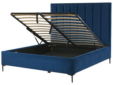 Lit ottoman Velours SEZANNE 140 x 200 cm Bleu marine