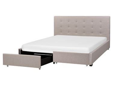 Lit avec tiroirs de rangement Tissu LA ROCHELLE 160 x 200 cm Gris clair