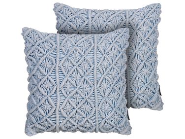 Lot de 2 coussins décoratifs GOREME Bouclé 45 x 45 cm Bleu Motif géométrique