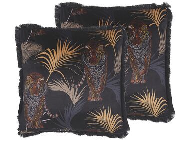 Lot de 2 coussins décoratifs RAMTEK Velours 45 x 45 cm Noir Motif animal