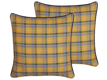 Lot de 2 coussins décoratifs DICENTRA 45 x 45 cm Jaune À carreaux