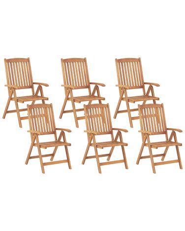 Lot de 6 chaises de jardin JAVA Acacia Marron clair