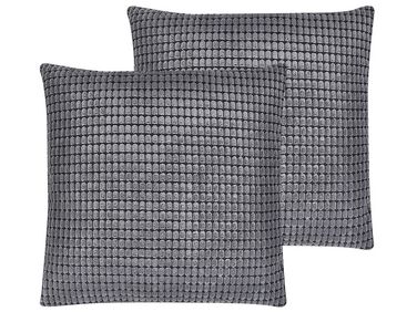 Lot de 2 coussins décoratifs ASPIDISTRA Velours 45 x 45 cm Gris Motif géométrique