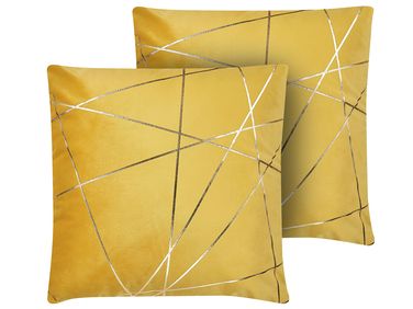 Lot de 2 coussins décoratifs PINUS Velours 45 x 45 cm Jaune Motif géométrique