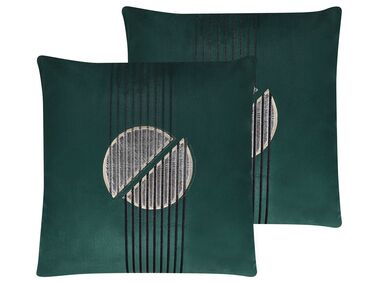Lot de 2 coussins décoratifs CEROPEGIA Velours 45 x 45 cm Vert émeraude Motif géométrique
