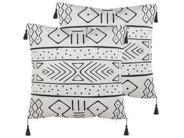 Lot de 2 coussins décoratifs SCHEFFLERA Velours 45 x 45 cm Blanc Motif géométrique