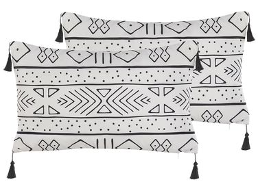 Lot de 2 coussins décoratifs SCHEFFLERA Velours 30 x 50 cm Blanc Motif géométrique