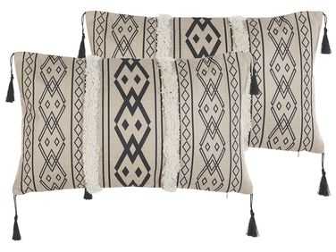 Lot de 2 coussins décoratifs PULMONARIA 30 x 50 cm Beige Motif géométrique