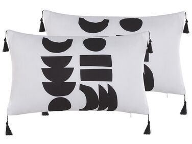 Lot de 2 coussins décoratifs LIRIOPE 30 x 50 cm Noir/blanc Motif géométrique